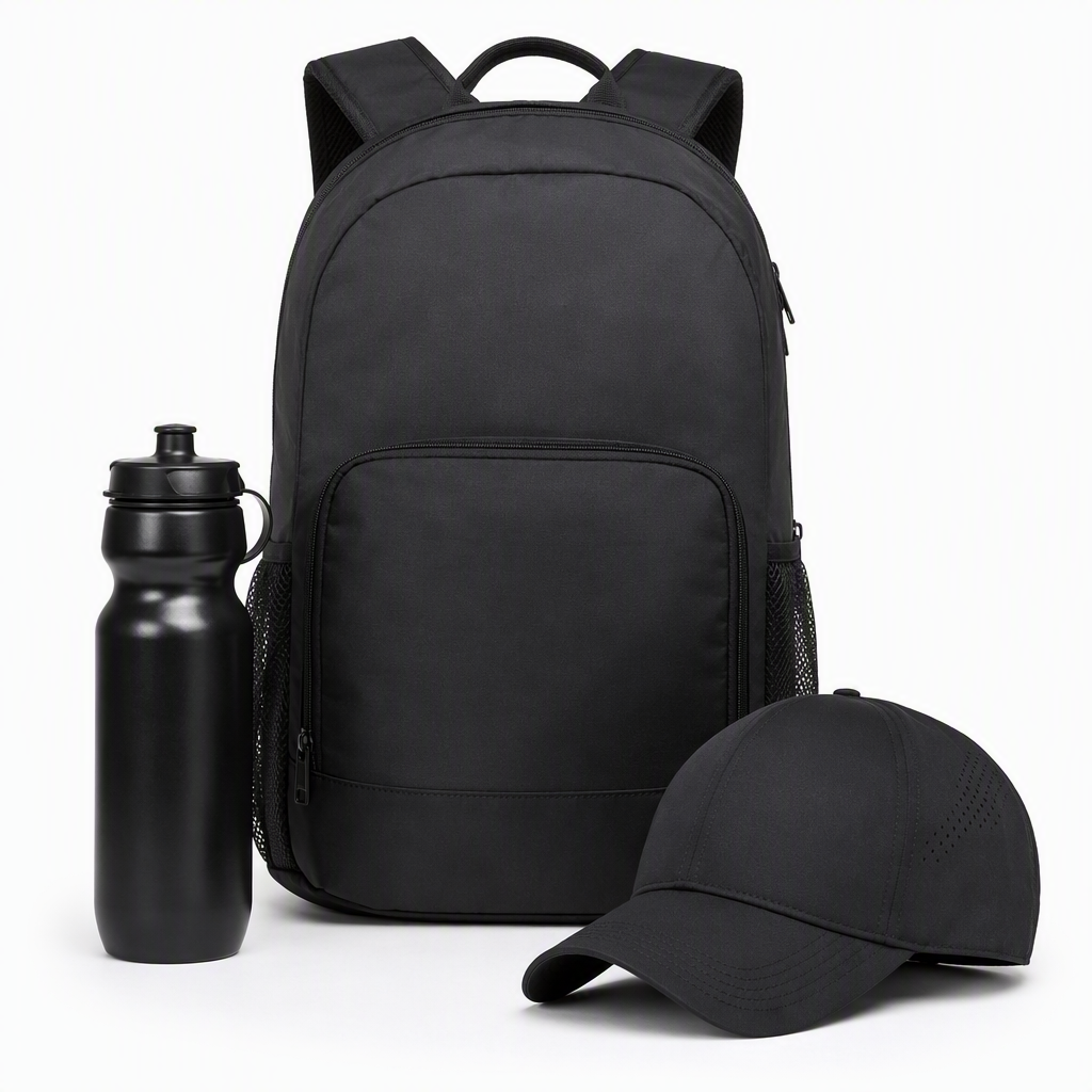 Sports accessories manufacturing — backpacks, hats, socks, water bottles
