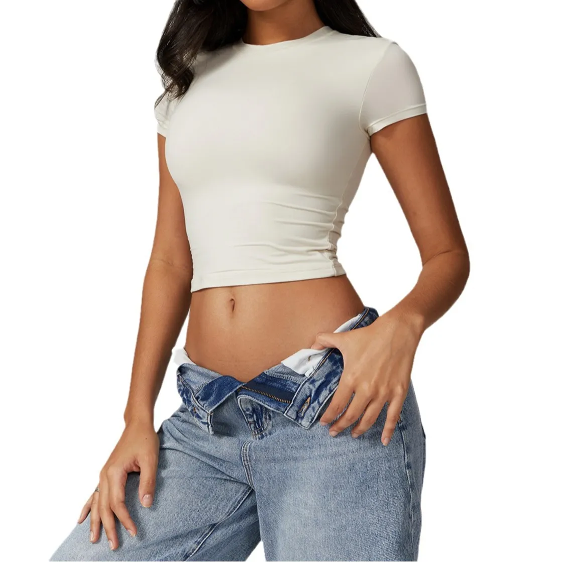 Stretch activewear top with flatlock seams and a clean, chafe-free finish