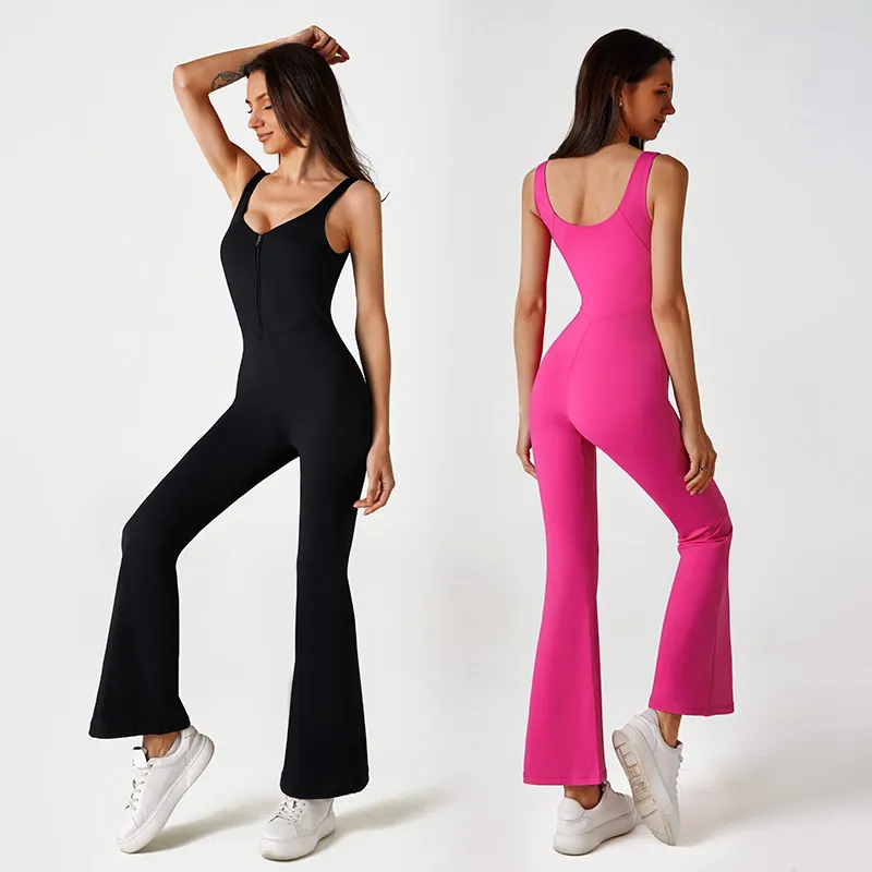 Front-zip flared jumpsuit