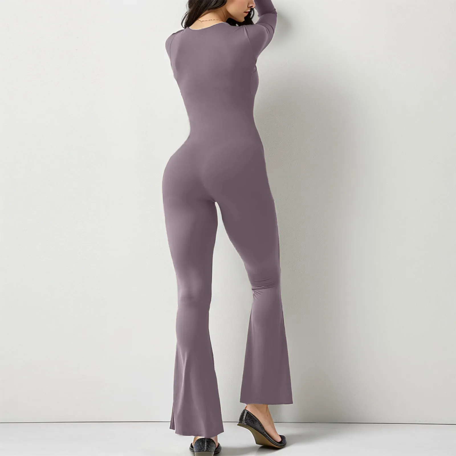 Seamed long-sleeve jumpsuit
