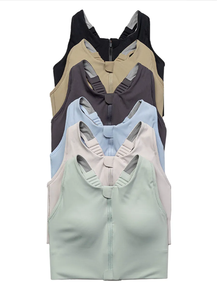 Front-zip adjustable sports bra