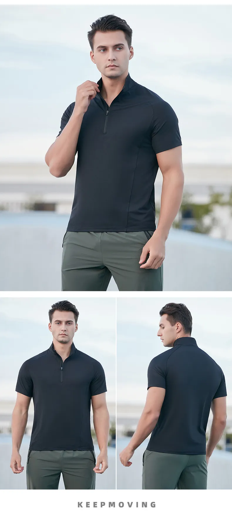 Men's diamond-texture half-zip polo